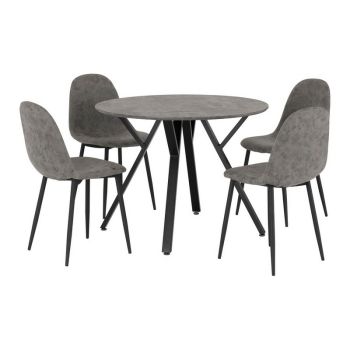 Athens Round Dining Set - Concrete Effect/Black/Grey Faux Leather