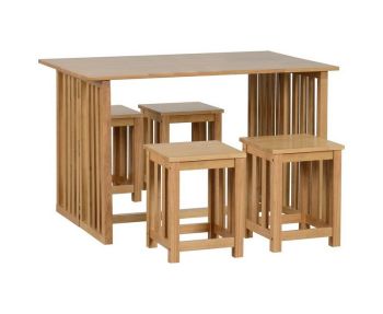 Richmond Foldaway Dining Set (4 Stools) - Oak Varnish