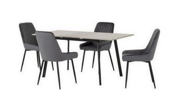 Avery Extending Dining Set with Avery Chairs - Concrete/Grey Oak Effect/Black/Grey Velvet