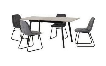 Avery Extending Dining Set with Lukas Chairs - Concrete/Grey Oak Effect/Black/Grey Velvet