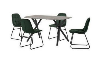 Athens Rectangular Dining Set with Lukas Chairs - Concrete Effect/Black/Emerald Green Velvet