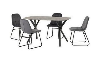 Athens Rectangular Dining Set with Lukas Chairs - Concrete Effect/Black/Grey Velvet