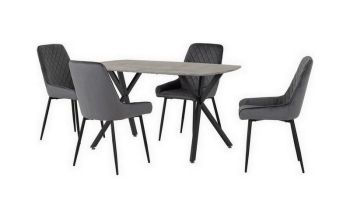 Athens Rectangular Dining Set with Avery Chairs - Concrete Effect/Black/Grey Velvet