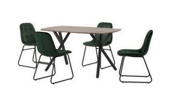 Athens Rectangular Dining Set with Lukas Chairs - Medium Oak Effect/Black/Emerald Green Velvet