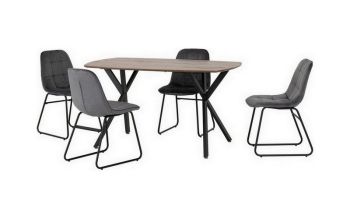 Athens Rectangular Dining Set with Lukas Chairs - Medium Oak Effect/Black/Grey Velvet