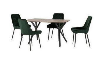 Athens Rectangular Dining Set with Avery Chairs - Medium Oak Effect/Black/Emerald Green Velvet