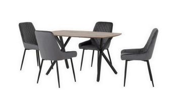 Athens Rectangular Dining Set with Avery Chairs - Medium Oak Effect/Black/Grey Velvet