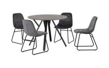 Athens Round Dining Set with Lukas Chairs - Concrete Effect/Black/Grey Velvet