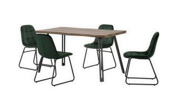 Quebec Wave Edge Dining Set with Lukas Chairs - Medium Oak Effect/Black/Emerald Green Velvet