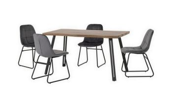 Quebec Wave Edge Dining Set with Lukas Chairs - Medium Oak Effect/Black/Grey Velvet
