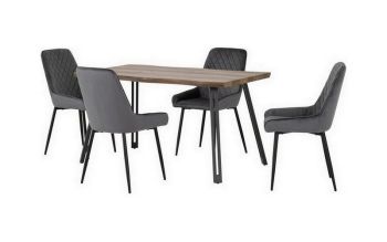 Quebec Wave Edge Dining Set with Avery Chairs - Medium Oak Effect/Black/Grey Velvet