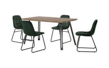 Quebec Straight Edge Dining Set with Lukas Chairs - Medium Oak Effect/Black/Emerald Green Velvet