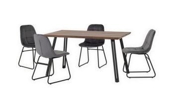 Quebec Straight Edge Dining Set with Lukas Chairs - Medium Oak Effect/Black/Grey Velvet