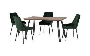 Quebec Straight Edge Dining Set with Avery Chairs - Medium Oak Effect/Black/Emerald Green Velvet