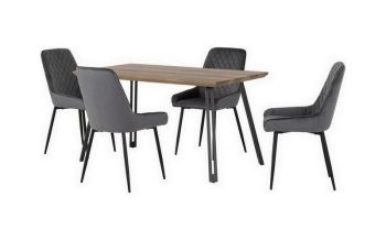 Quebec Straight Edge Dining Set with Avery Chairs - Medium Oak Effect/Black/Grey Velvet
