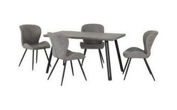 Quebec Wave Edge Dining Set - Concrete Effect/Black/Grey Faux Leather