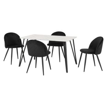 Marlow Indoor Dining Set - White Marble/Black Velvet