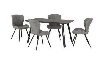 Quebec Wave Edge Dining Set - Black Wood Grain/Black/Grey Faux Leather