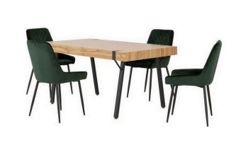 Treviso Dining Set with Avery Chairs - Light Oak Effect/Black/Emerald Green Velvet