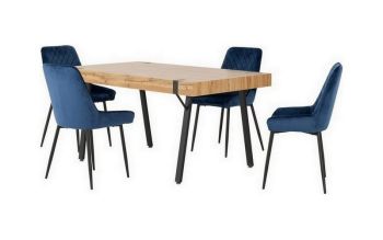 Treviso Dining Set with Avery Chairs - Light Oak Effect/Black/Sapphire Blue Velvet