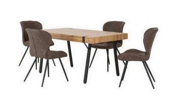 Treviso Dining Set with Quebec Chairs - Light Oak Effect/Black/Brown Faux Leather