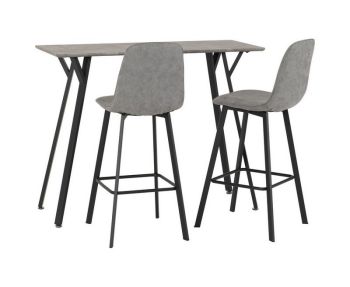 Quebec Bar Table Set - Concrete Effect/Black/Grey Faux Leather