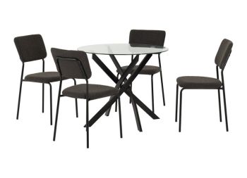 Sheldon Round Glass Top Dining Set - Clear Glass/Black/Grey Boucle Fabric