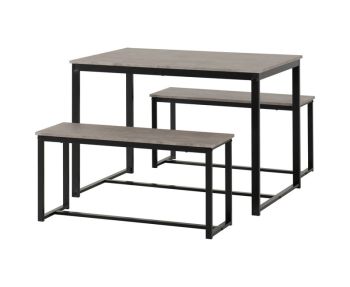 Lincoln 1+2 Dining Bench Set - Stone Effect/Black