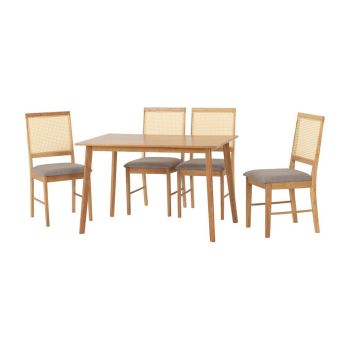 Austin & Ellis Indoor 1+4 Dining Set - Oak Effect/Grey Fabric