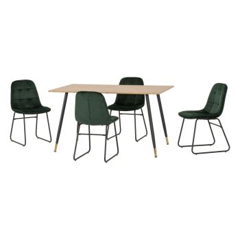 Hamilton & Lukas Medium Indoor Dining Set - Medium Oak Effect/Emerald Green Velvet