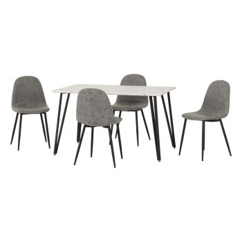 Marlow & Athens Indoor Dining Set with 4 Chairs - White Marble/Grey