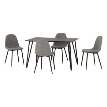 Marlow & Athens Indoor Dining Set with 4 Chairs - Black Marble/Grey