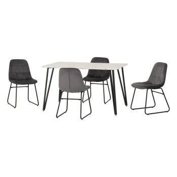 Marlow & Lukas Indoor Dining Set with 4 Chairs - White Marble/Grey Velvet