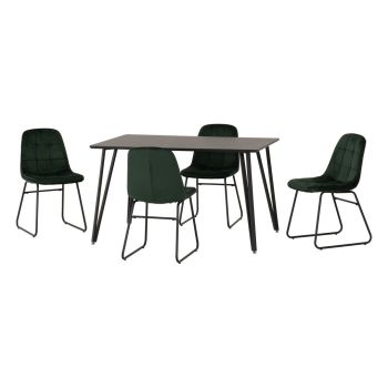 Marlow & Lukas Indoor Dining Set with 4 Chairs - Black Marble/Emerald Green Velvet