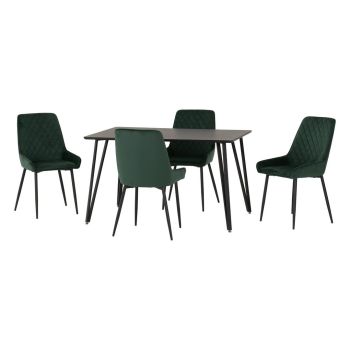 Marlow & Avery Indoor Dining Set with 4 Chairs - Black Marble/Emerald Green Velvet