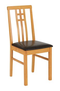 Vienna Dining Chair - L48.5 x W41 x H90 cm - Medium Oak/Brown Faux Leather