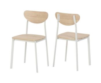 Riley Chair (Box of 2) - L42 x W42.5 x H79 cm - White/Light Oak Effect Veneer