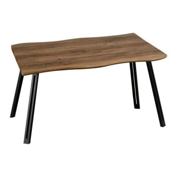 Quebec Wave Edge Dining Table - L80 x W140 x H76 cm - Medium Oak Effect/Black