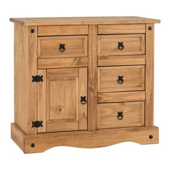 Corona 1 Door 4 Drawer Sideboard - L44 x W91.5 x H83.5 cm - Distressed Waxed Pine