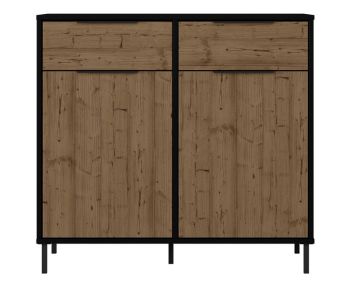 Madrid 2 Door Sideboard - L45.5 x W90 x H83.5 cm - Black/Acacia Effect