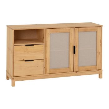 Corona Rattan 2 Door 2 Drawer Sideboard - L40 x W136.5 x H80.5 cm - Distressed Wax Pine/Rattan Effect