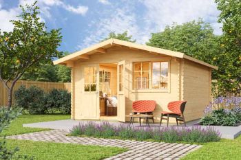 Norderney 3-Log Cabin, Wooden Garden Room, Timber Summerhouse, Home Office - L444.6 x W480 x H256.5 cm