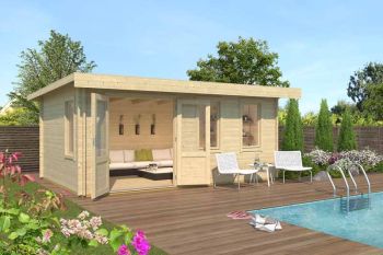 Baruda 53-Log Cabin, Wooden Garden Room, Timber Summerhouse, Home Office - L570 x W415 x H222.3 cm
