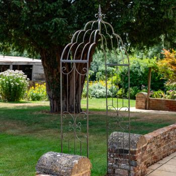 Vintage French-Style Garden Arch with Scrollwork & Fleur-de-Lys Finial - Steel - L38 x W118 x H240 cm