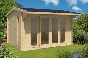 Jubilee 44-Log Cabin, Wooden Garden Room, Timber Summerhouse, Home Office - L370 x W412.5 x H245.1 cm
