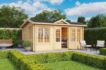 Windsor 44-Log Cabin, Wooden Garden Room, Timber Summerhouse, Home Office - L440 x W340.8 x H239.4 cm