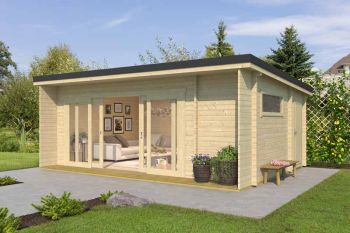 Java-Log Cabin, Wooden Garden Room, Timber Summerhouse, Home Office - L648 x W470 x H245.1 cm