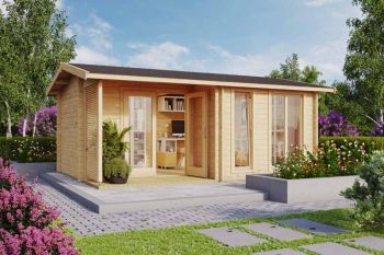 Brighton 44-Log Cabin, Wooden Garden Room, Timber Summerhouse, Home Office - L580 x W429.9 x H250.8 cm