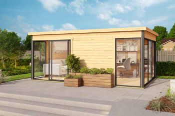Domeo 3 + Domeo 3 Al pack ISO-Log Cabin, Wooden Garden Room, Timber Summerhouse, Home Office - L528.4 x W341.5 x H239.4 cm