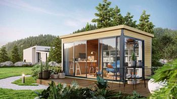 Domeo 4 + Domeo 4 Al pack ISO-Log Cabin, Wooden Garden Room, Timber Summerhouse, Home Office - L437.6 x W341.5 x H239.4 cm